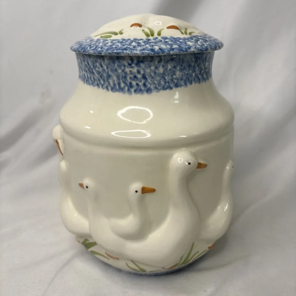 Vtg 1980s Country Ceramic Duck Sugar Canister Cottagecore Shabby Chic No Flaws